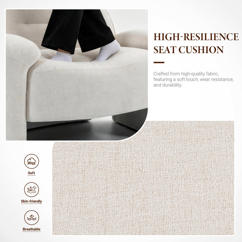 Fauteuil d'appoint rembourré, design moderne, tissu tweed chenille, Beige