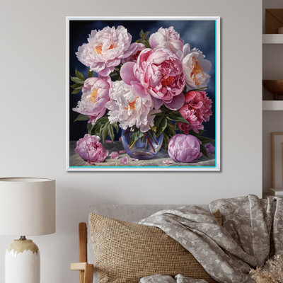 Pink Peonies Bouquet Still Life - Peonies Framed Canvas Print