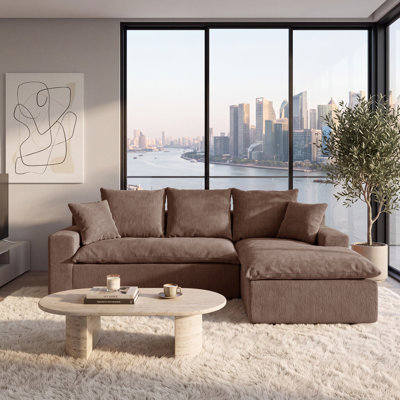 Canapé d'angle modulaire en forme de L de 235 cm (92,5 po) avec ressorts ensachés et assise profonde, 2 pièces, style moderne, canapés rembourrés pour salon, couleur café