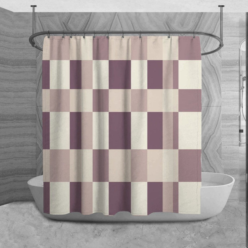 Rideau de douche à carreaux Shaima, H 84 po x l 70 po, Mauve / beige