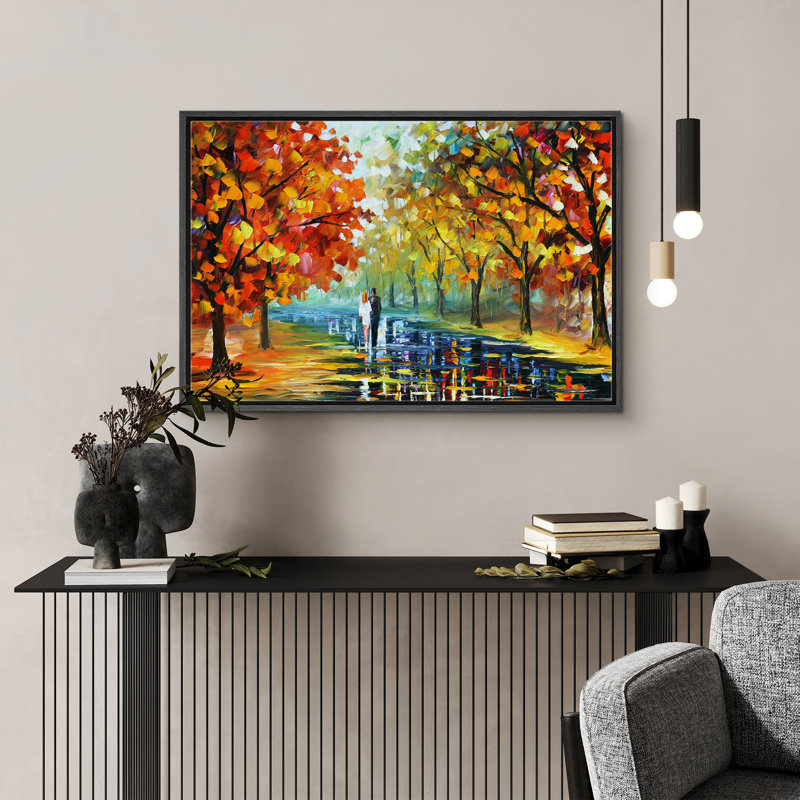 Impression de toile de paysage orange sur fond de feuilles de forêt d'automne orange pour le décor de chambre à coucher M03