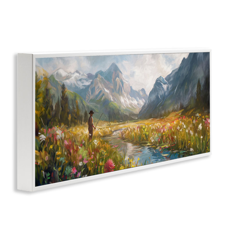 Pêche au paradis entre les montagnes, estampe numérique, design par Ramona Murdock, H 10 po x l 24 po