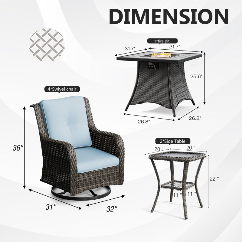 Ensemble de conversation pour 4 personnes avec foyer et coussins, Bleu