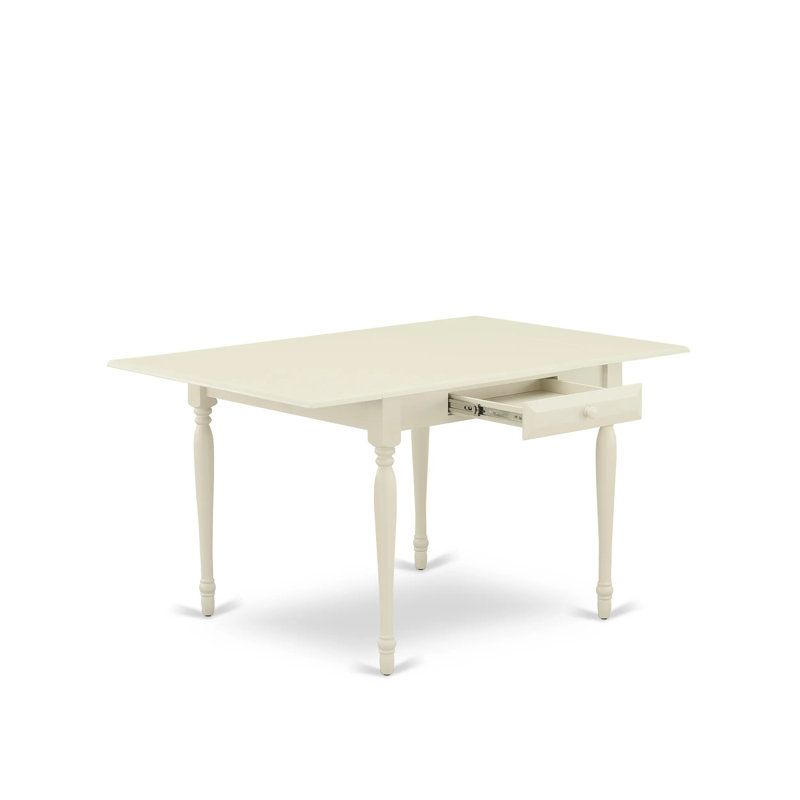 Ensemble de table de salle à manger rectangulaire en bois massif avec plateau Dropleaf, Lin blanc, Beige / Blanc