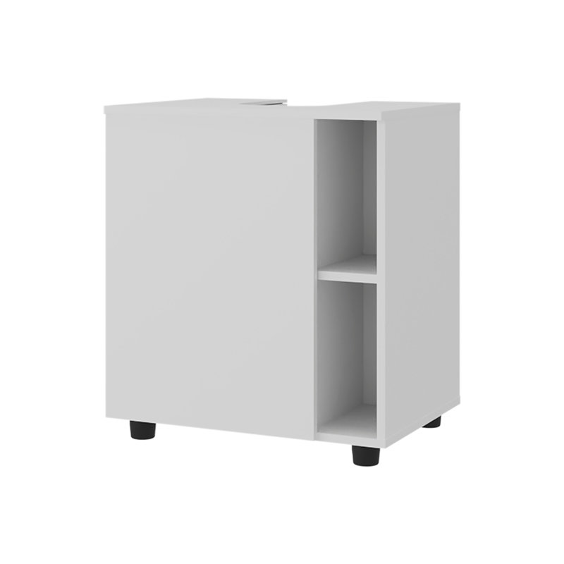 Armoire d'évier sous piédestal Parade, 1 porte, 5 compartiments ouverts, finition mélamine, Blanc