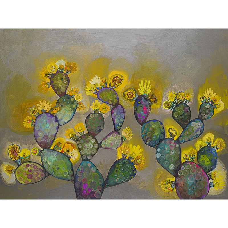 «Blooming Prickly Pears», reproduction de peinture acrylique sur toile, H 12 po x l 16 po, Toile tendue