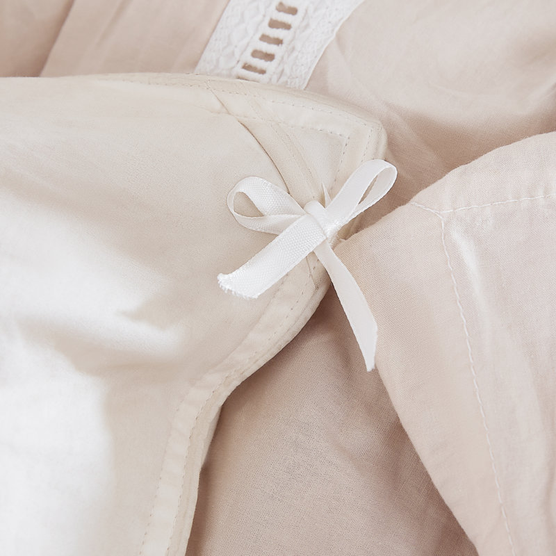 Doris Eyelet Inset Trim Cotton Duvet Cover 3Pc Set, King Duvet Cover + 2 Shams, Beige