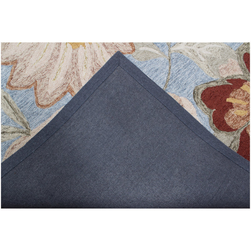 Tavernia Handmade Blue Floral Wool Area Rug, Rectangle 7'6" x 9'6"