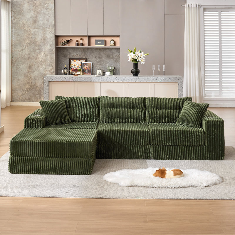 Canapé modulaire à compression à densité élevée de 109 po avec repose-pieds, Vert