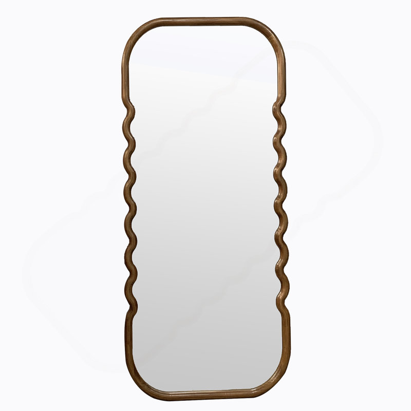 31.4x1.4x74" Oversized Wooden Floor Mirror with Unique Brown Frame