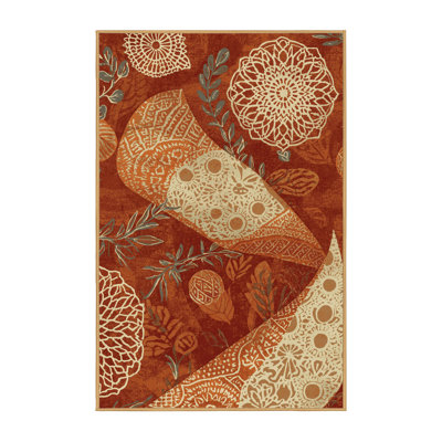 Machine Washable Olney Falafel Wrap Global Inspired Block Print Rug in Brown – LightBrown Binding