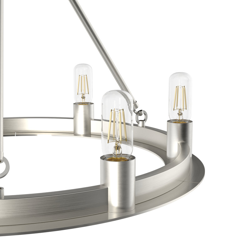 Plafonnier lustre 6 lumières Hunter Saddlewood, Nickel brossé