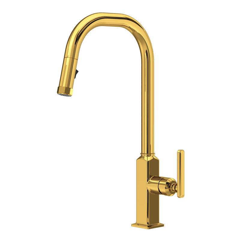 Apothecary Pull-Down Kitchen Faucet With C-Spout, Unlacquered Brass