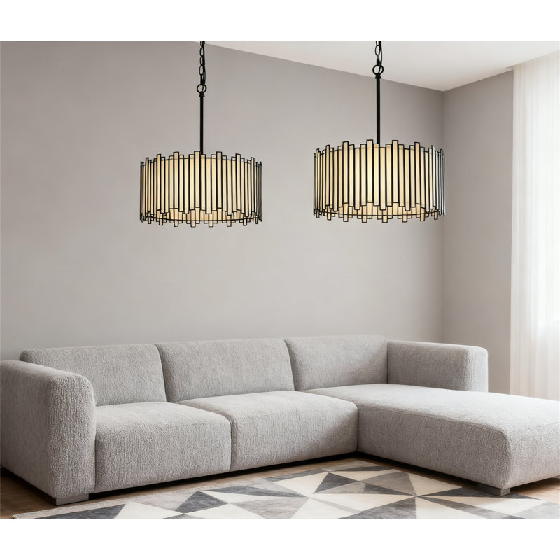 Luminaire suspendu moderne avec abat-jour tambour cylindrique avec abat-jour en verre blanc irrégulier, luminaire suspendu 4 lumières pour le vestibule de la cuisine de la salle à manger