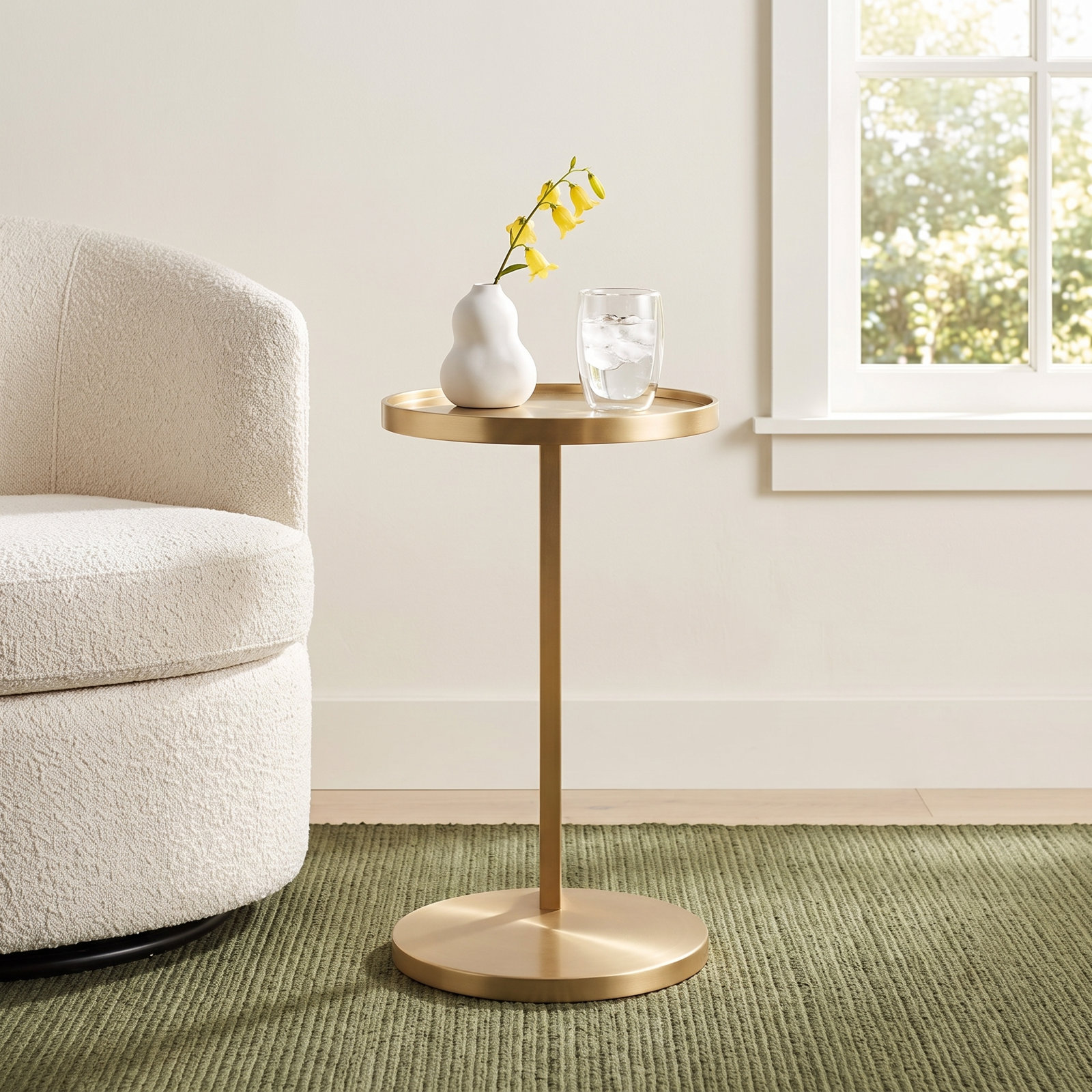 Steel Tray Top Pedestal Plant Stand, Antique Brass