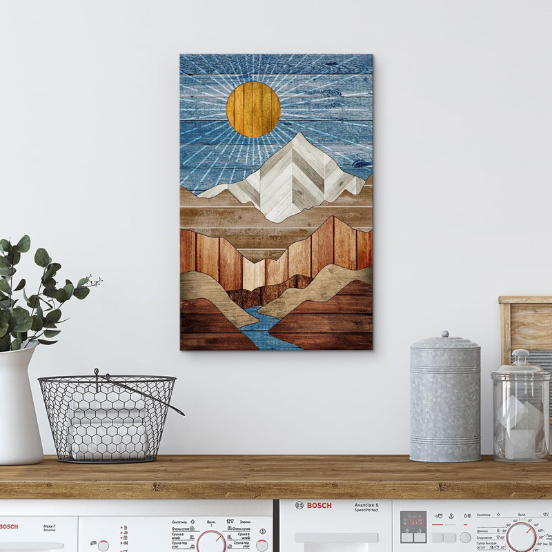Western Wood Effect Landscape Mountain Range Abstract Nature On Canvas Print, Wrapped Canvas, 24" H x 16" W x 1.5" D