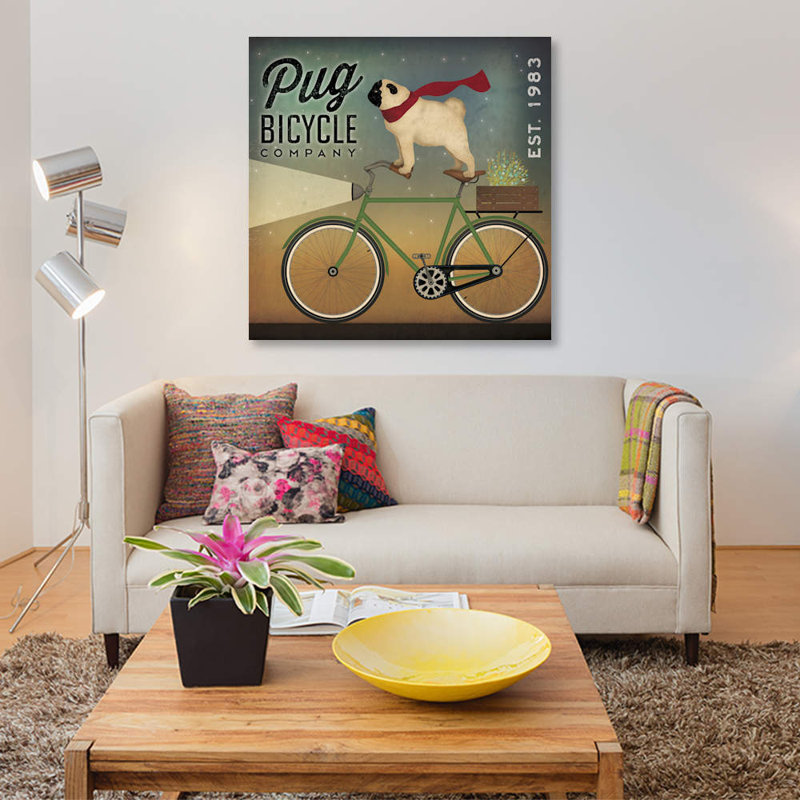 Pug Bicycle Co. by Ryan Fowler - Single Picture Frame Print on Canvas, 45.72 cm H x 45.72 cm W x 1.91 cm D, Wrapped Canvas