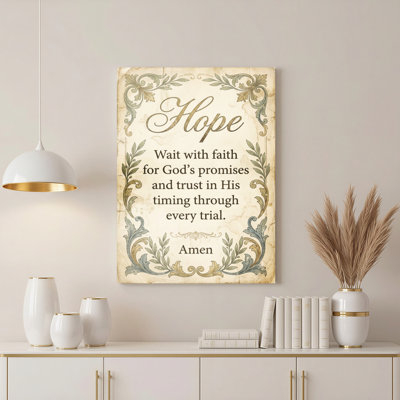 Hope Scripture Verse With Floral Ornament Design Canvas Wrapped Wall Art Oil Painting Print Set Of 1