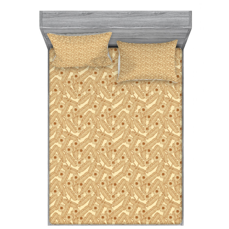 Microfiber Floral Fitted Sheet, Queen Fitted Sheet with 2 Pillowcases