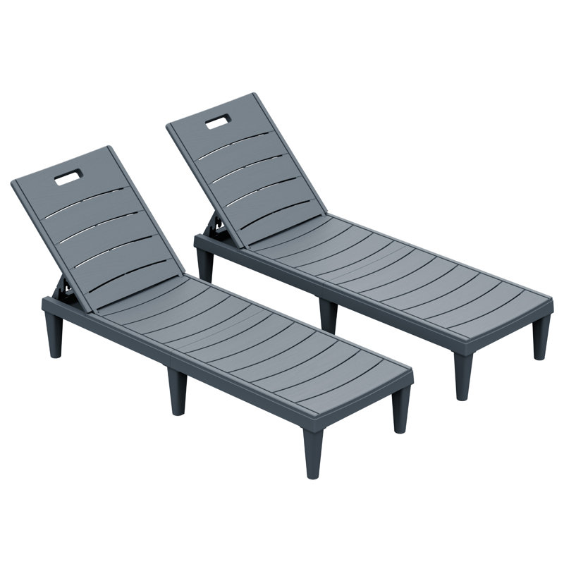 2-Pieces Outdoor Chaise Lounge Chairs with Adjustable Backrest, Gray