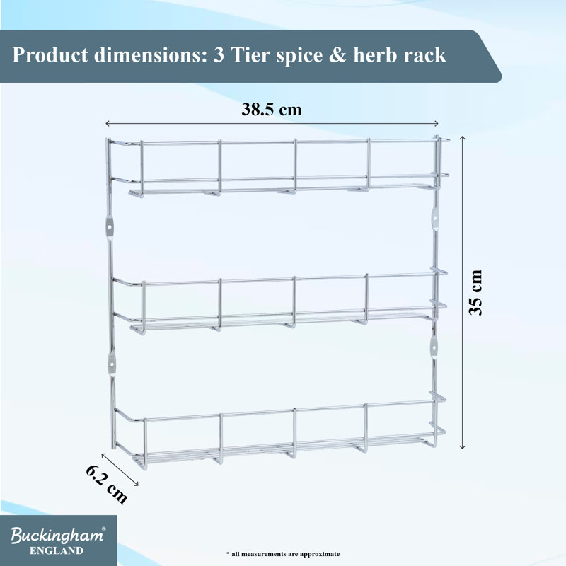 Buckingham Chrome Spice and Herb Rack Heavy-Duty Wall-Mounted Kitchen Storage Organiser, 35 cm, 3 Tier