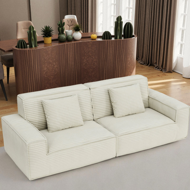 106,3 pouces, beige, compression moderne, matériau principal en éponge, salon, chambres d'amis, tissu rayé de haute qualité, conception à 3 sièges, chambre à coucher, microfibre douce, conception du siège