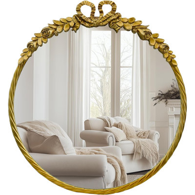Antique Round Mirror, 24''Baroque Style Vintage Mirror Metal Frame Ornate Circle Wall Mirrors For Bathroom, Living Room Or Bedroom,Retro Gold
