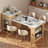Kitchen Island With Extendable Dining Table, Double-sided Storage, 2 Drawers, Power Outlet And Side Open Shelves-119633168