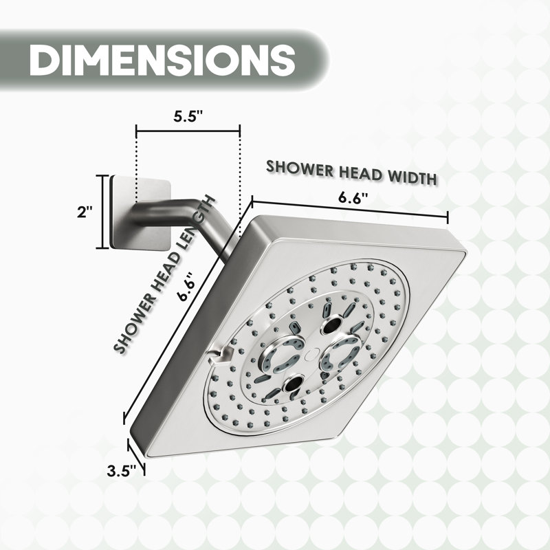 Remplacement de la pomme de douche carrée à 7 fonctions de 6,5 pouces avec garniture et bec de baignoire, Nickel brossé