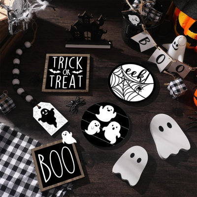 15 pièces de décorations de plateaux décoratifs d'Halloween décoratifs de plateaux fantômes d'Halloween en bois de style campagnard rustique à plateaux décoratifs pour la maison