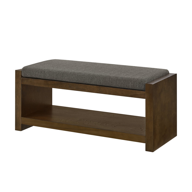 2-Seat 40 Inch Storage Accent Bench, Entryway and Bedroom Seating with Lower Shoe Rack Shelf, Linen Upholstery, Removable Cushion, Granite
