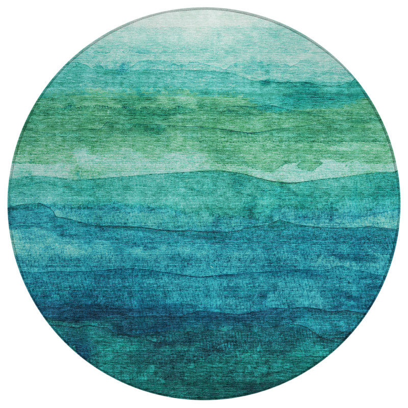 Elien Teal Washable Indoor-Outdoor Rug - LOOMLAN, 3' x 5'