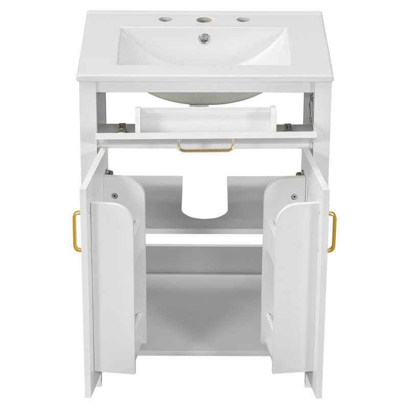 Ensemble de meuble-lavabo 24 po avec lavabo en céramique, peu encombrant, 2 portes à fermeture en douceur