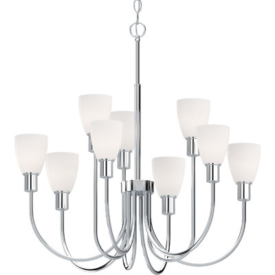 Concord 9-Light Indoor Polished Nickel Classic Traditional Chandelier with Frosted Glass Bell Shades