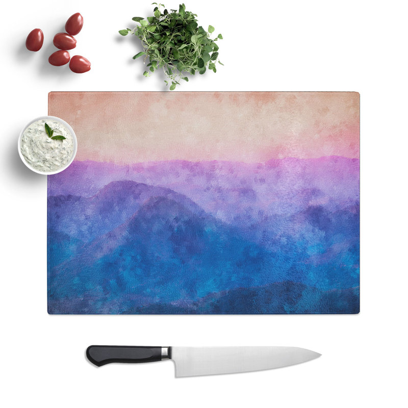 Tempered Glass Colourful Mountains Chopping Board, 20 cm x 28.5 cm