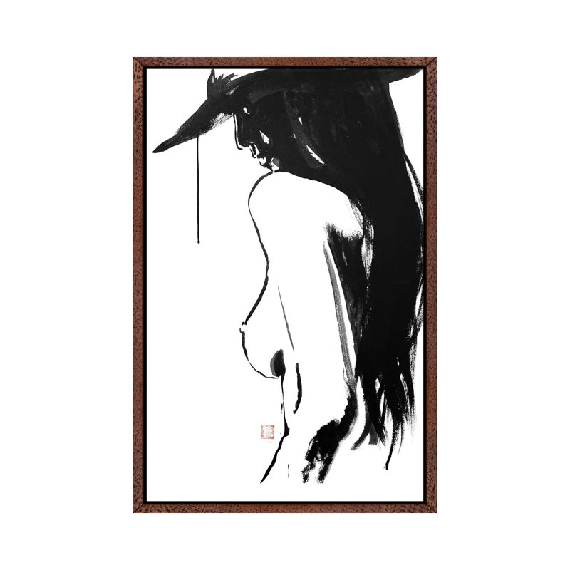 Nude’s Hat by Péchane - Print on Canvas, 66.04 cm H x 45.72 cm W, Classic Brown Wood Framed