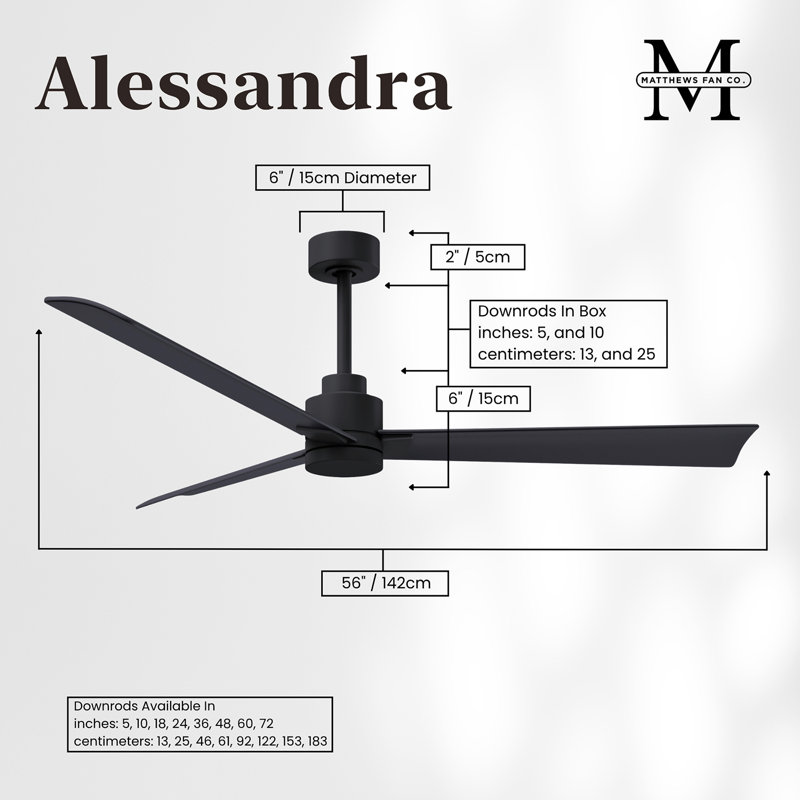 Alessandra Outdoor Downrod Ceiling Fan, Matte Black, Matte Black