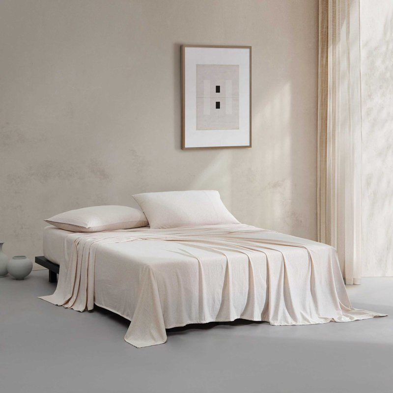Calvin Klein Modern Cotton Melange 4 Piece Sheet Set, Twin Sheet Set + 1 Standard Pillowcase, Pink