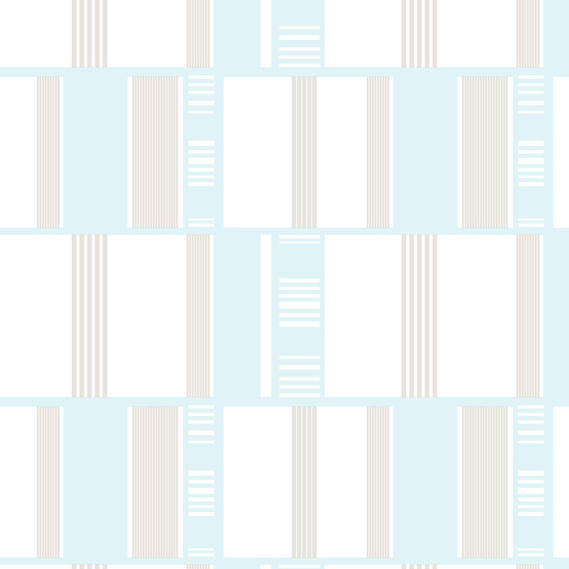 Papier peint géométrique, Blanc / taupe / bleu clair