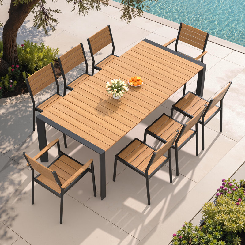 8 - Person Aluminum Patio Dining Set With Stackable Armchairs And Armless Chairs, Brown