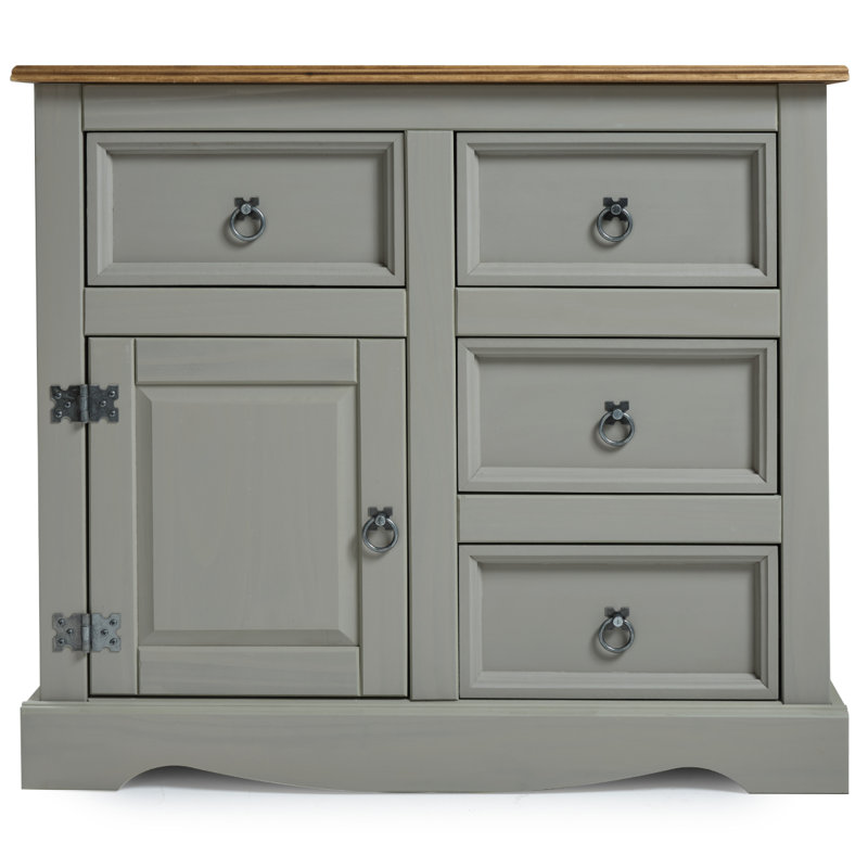 Buffet en bois massif Piumafua 34,02 po, Gris délavé