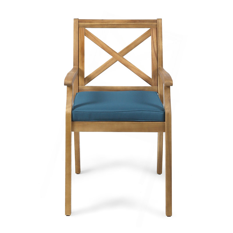 Chaise de salle à manger, 2 pièces avec 2 coussins bleus, pour la cour, la piscine et le jardin, Blue
