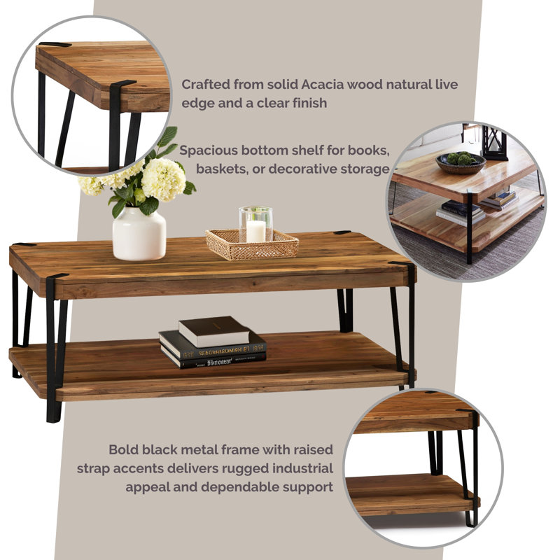 Ryegate 48" Live Edge Wood Coffee Table, 19" H x 48" L x 32" W