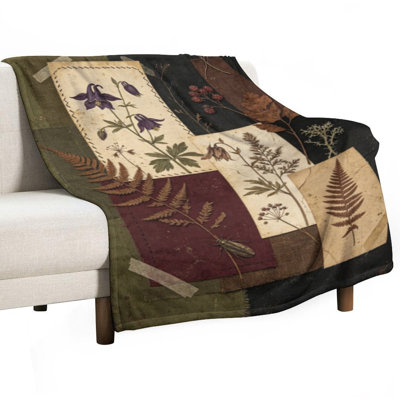 Jeté en flanelle Vintage Botanical_1, couverture douce et chaude pour le canapé-lit du salon