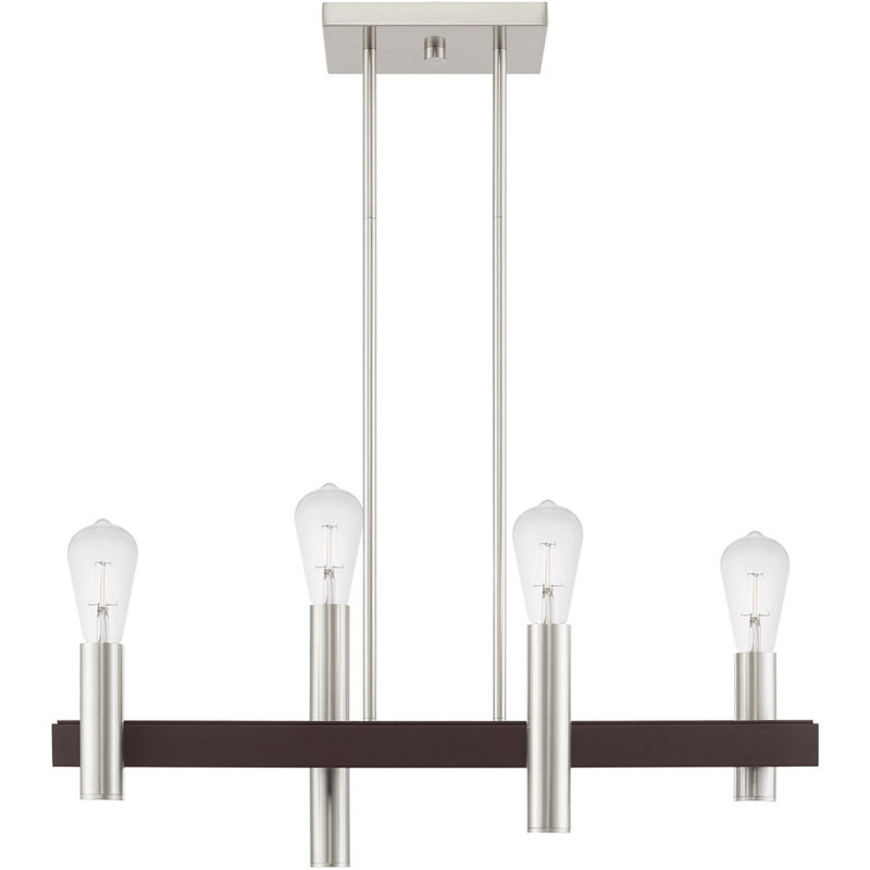 Lustre linéaire à 4 lumières, Nickel brossé avec détails bronze