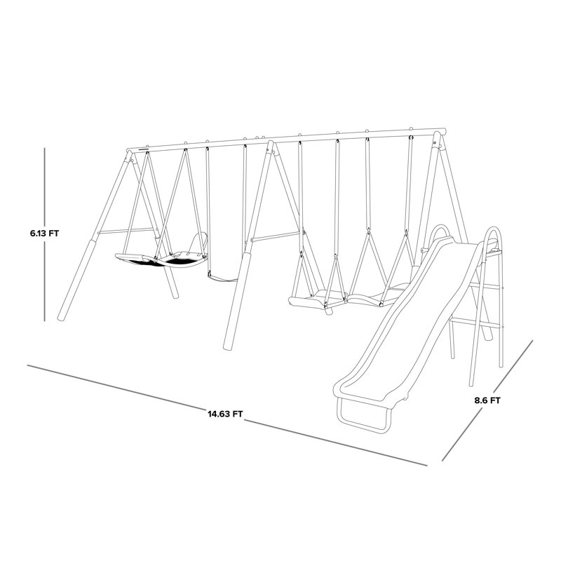 Super Surfer Gray and Blue Metal Swing Set with Slide