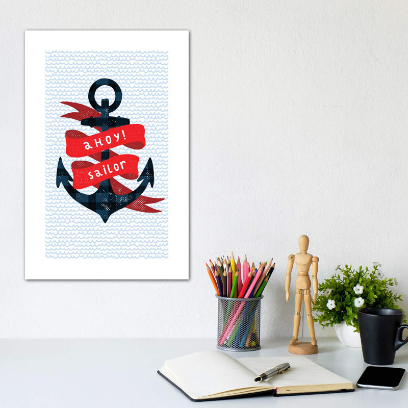 Nautical Anchor - impression d'art graphique, Toile tendue, Pas de tapis, H 12 po x l 8 po x P 0,75 po