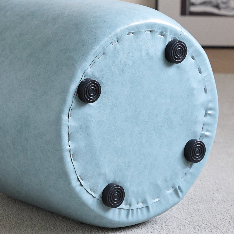 30cm Small Round Faux Leather Upholstered Ottoman, Turquoise
