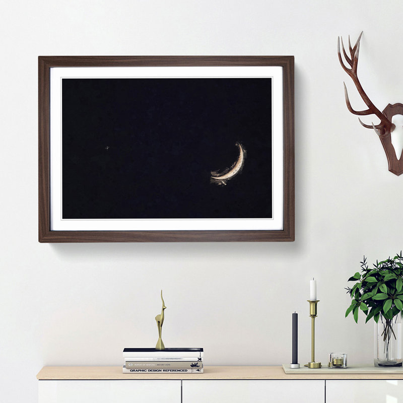 Crescent Moon & Planet Venus in Abstract - Picture Frame Graphic Art Print, 27cm H x 36cm W x 2cm D, Walnut Framed