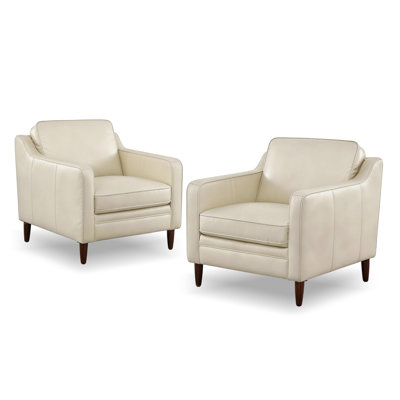 Leyla Genuine Leather Square Arm Accent Chair (Set of 2)